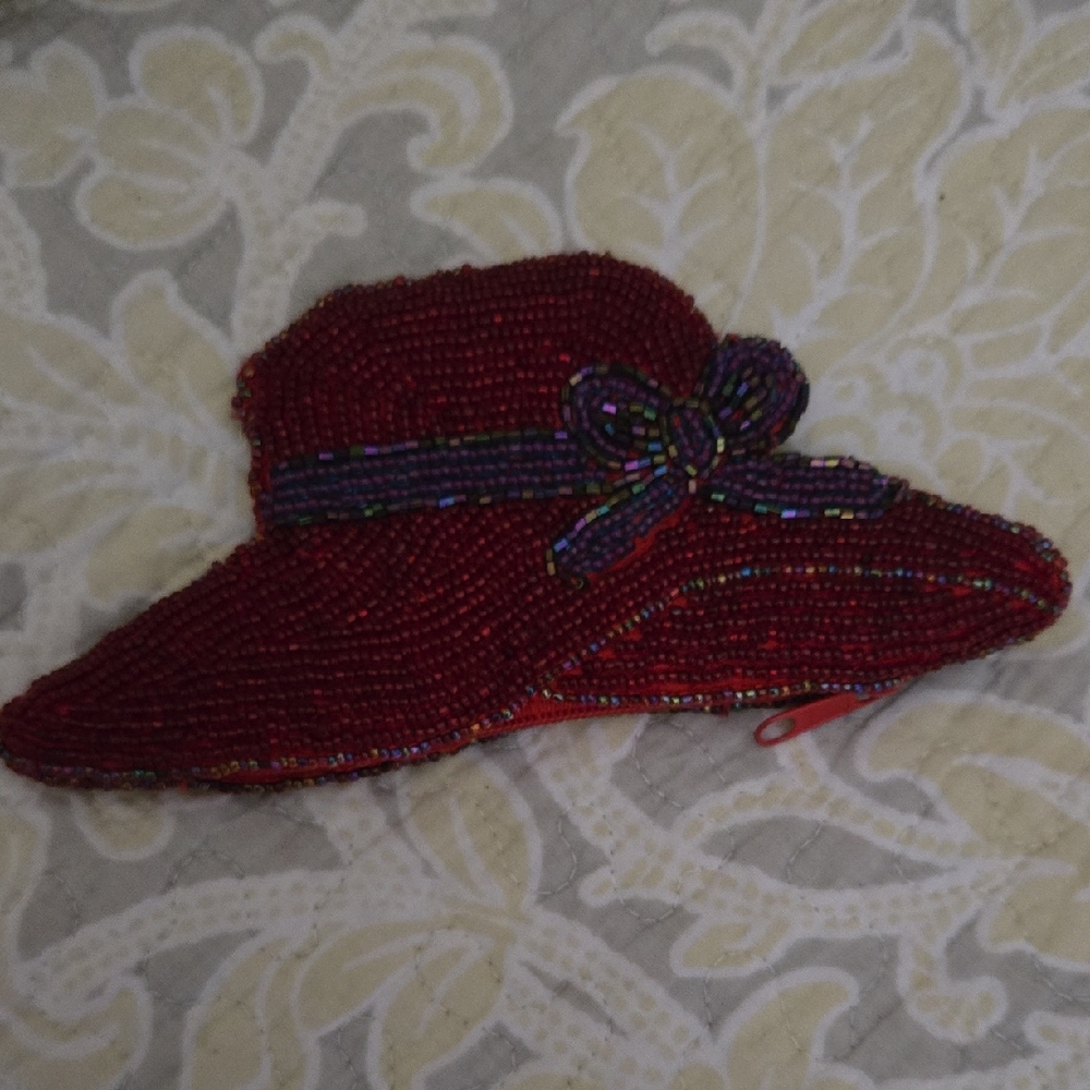 Elegant Red Beaded Hat coin purse